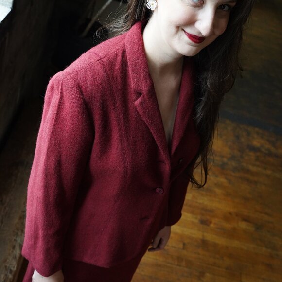 Vintage Braemar Red Wool Suit Jacket & Skirt Size M/L - Picture 6 of 9